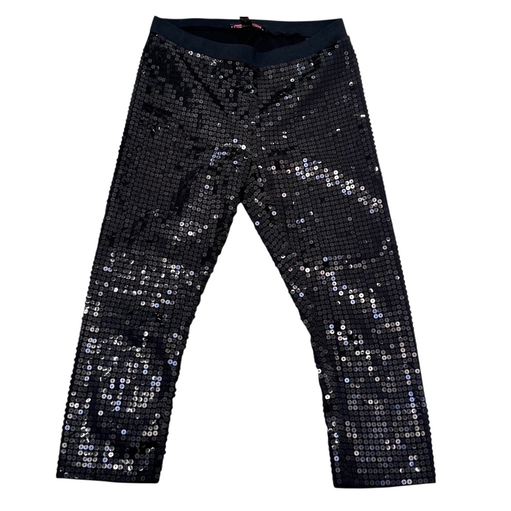 VINTAGE Y2K BETSEY JOHNSON BLACK SEQUIN STRETCH CAPRI LEGGINGS